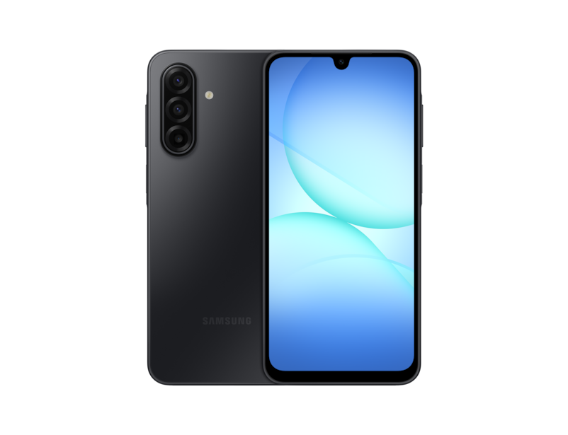 Samsung Galaxy A17 5G in Black, front and back views
